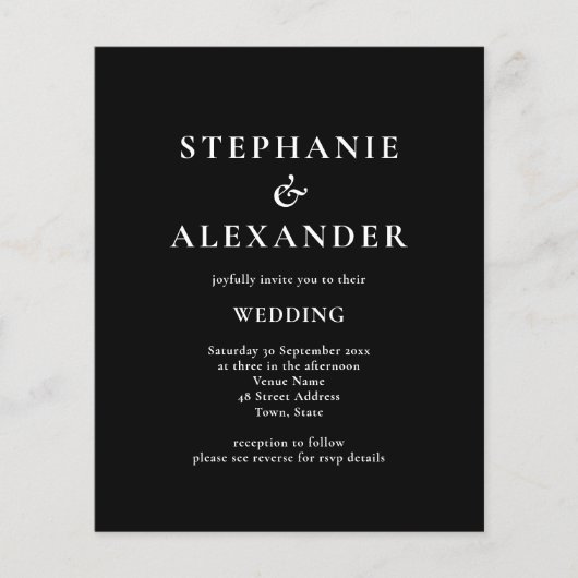 Budget Modern QR Code Black White Wedding Invite (Voorkant)