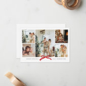 BUDGET Modern Red Bow Photo Collage Holiday Kaart Notitiekaartje (Voorkant / Achterkant in situ)