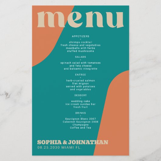 Budget modern retro groovy wedding menu template (Voorkant)