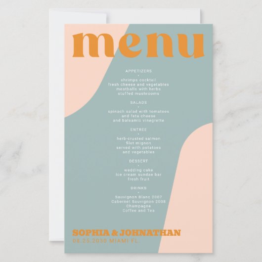 Budget modern retro groovy wedding menu template (Voorkant)