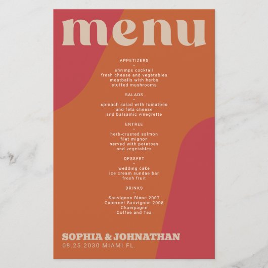 Budget modern retro groovy wedding menu template (Voorkant)