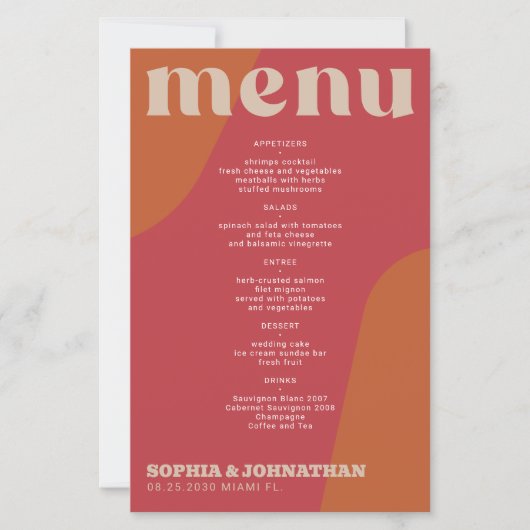 Budget modern retro groovy wedding menu template (Voorkant)
