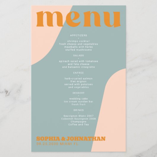 Budget modern retro groovy wedding menu template (Voorkant)