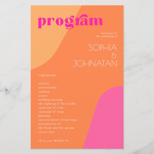 Budget modern retro huwelijksprogramma sjabloon (Voorkant)