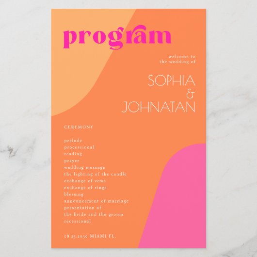 Budget modern retro huwelijksprogramma sjabloon (Voorkant)