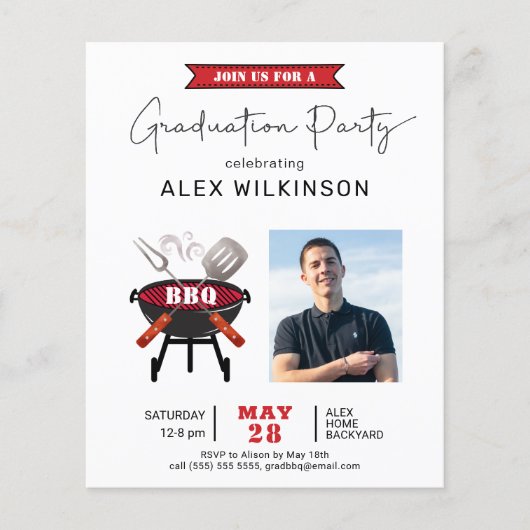 BUDGET Modern Rood Script Foto AFSTUDEERDER BBQ Ui (Voorkant)