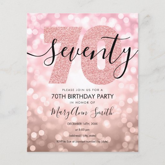 Budget Modern Roos Gold 70-jarige feestdag Uitnodi Flyer (Voorkant)