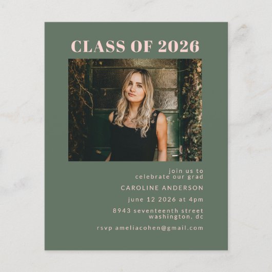Budget Modern Roze Groen Foto Afstudeerfeest (Voorkant)