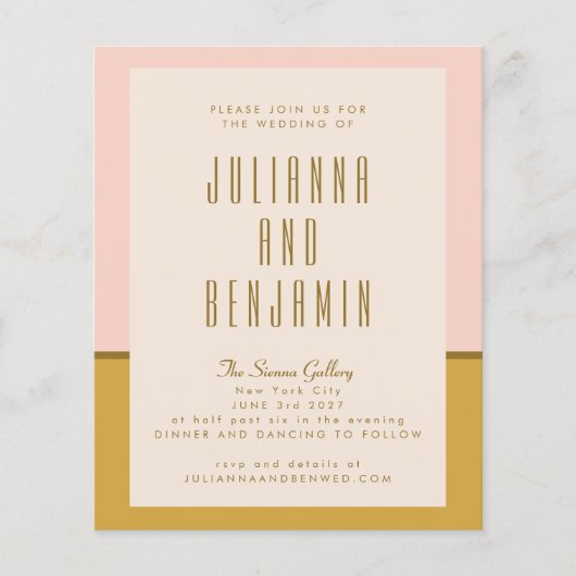 Budget Modern Roze Mosterard Wedding Invite (Voorkant)