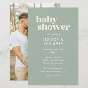 Budget Modern Sage Green Baby shower Foto uitnodig
