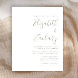 Budget Modern Sage Green Script Wedding Invitation
