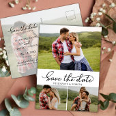 Budget Modern Script 3 Fotocollage De datum opslaa Aankondigingskaart