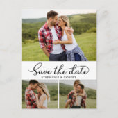 Budget Modern Script 3 Fotocollage De datum opslaa Aankondigingskaart (Voorkant)