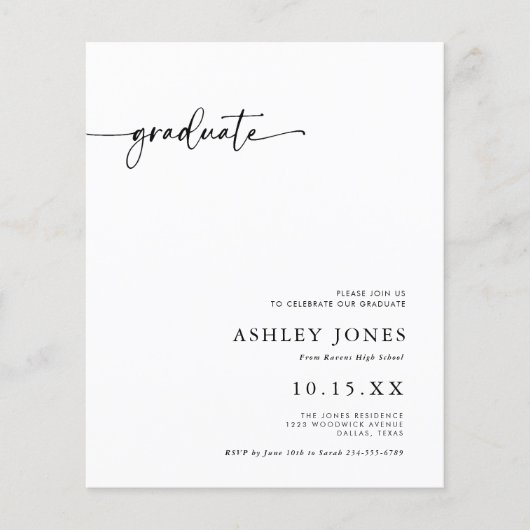 BUDGET Modern Script Afstuderen Afstudeerfeest Flyer (Voorkant)