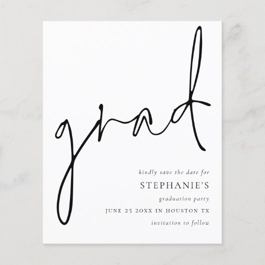 Budget Modern Script Afstuderen De datum opslaan (Voorkant)