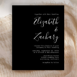 Budget Modern Script Black Wedding Invitation