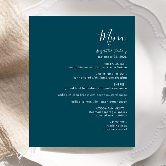Budget Modern Script Blauwgroen Blauw Trouwmenu