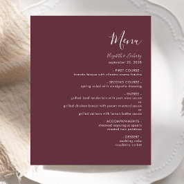 Budget Modern Script Bourgogne Wedding Menu