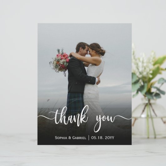 Budget Modern script bruiloft foto Hartelijk dank (Staand voorkant)