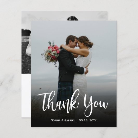 Budget Modern script bruiloft foto Hartelijk dank (Voorkant / Achterkant)