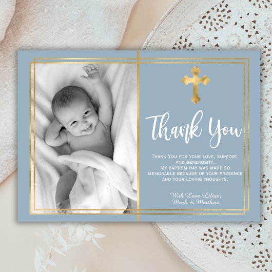 Budget Modern Script Cross Blue Baptism Dank u