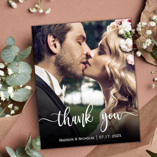 Budget Modern Script Foto Bruiloft Dank u Flyer