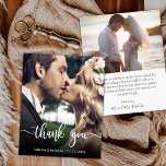 Budget Modern Script Foto Bruiloft Dank u Flyer<br><div class="desc">Budget Modern Script Wedding one Foto Dank u gepersonaliseerde voordelige low budget flyer. De moderne Stijlvolle bruiloft dank u papieren sjabloon met een volledige verticale foto aan de voorzijde met tekstbekleding "Dank u"manuscript in een hand letterlijke typografische doopvont in witte kleur op het afbeelding. Op de steun één horizontale foto...</div>