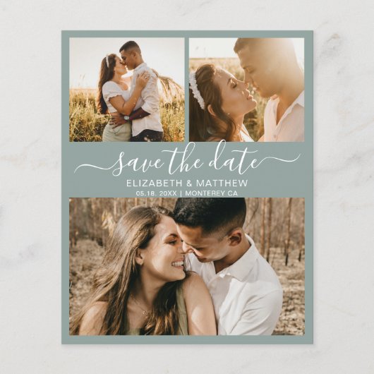 Budget Modern Script Foto Groen De datum opslaan (Voorkant)