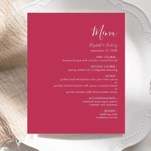 Budget Modern Script Magenta Huwelijksmenu