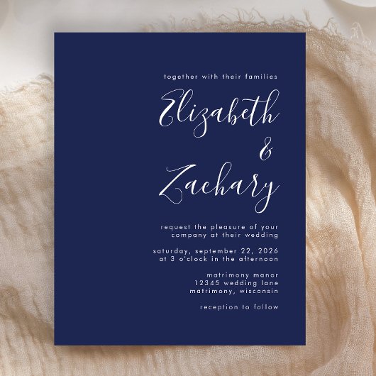 Budget Modern Script Navy Blue Wedding