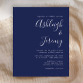Budget Modern Script Navy Blue Wedding Invite