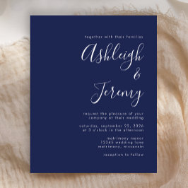 Budget Modern Script Navy Blue Wedding Invite