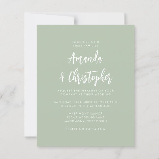 Budget Modern Script Sage Green Wedding Invitation (Voorkant)