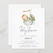 Budget Modern Script Schattige Ooievaar en Baby sh (Voorkant / Achterkant)