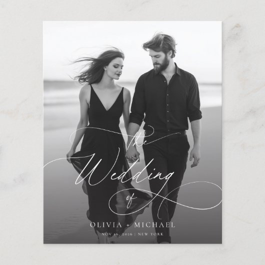 Budget Modern Script Sunset Foto Huwelijksuitnodig (Voorkant)