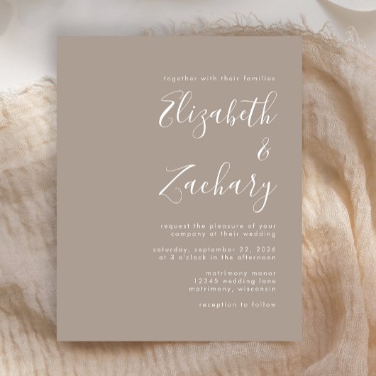 Budget Modern Script Taupe Trouw Uitnodiging