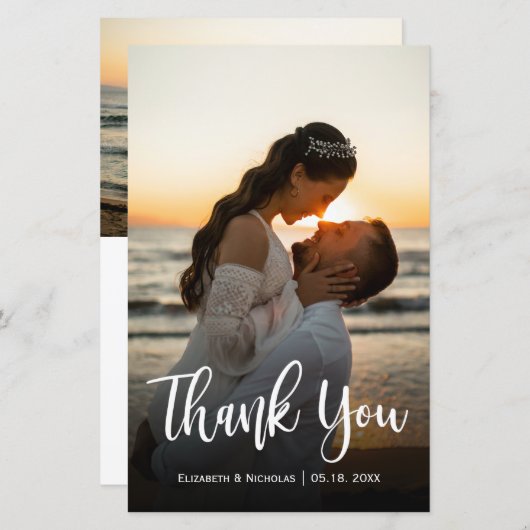 Budget Modern Script Weddenschap Foto Dank u (Voorkant / Achterkant)