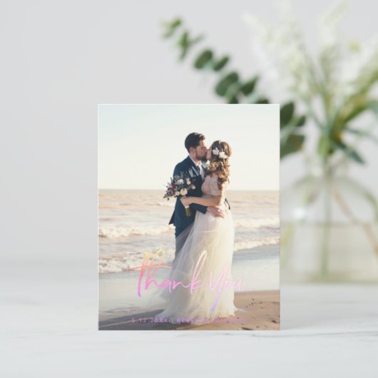 Budget Modern Script Wedding Photo Thank You Cards (Staand voorkant)