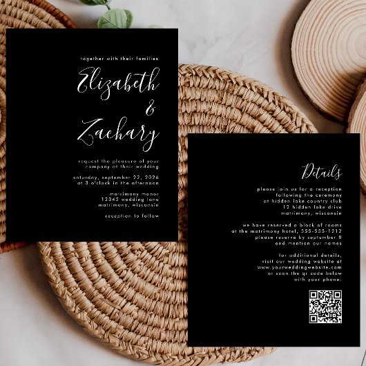 Budget Modern Script Zwart QR Code Huwelijksuitnod