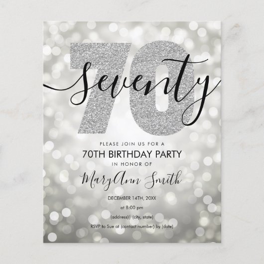 Budget Modern Silver 70th Birthday Party nodigt ui Flyer (Voorkant)