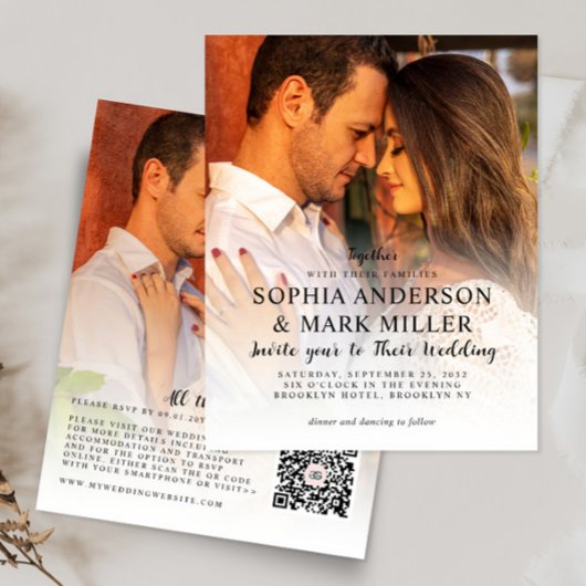 Budget Modern Stijlvol 2 Foto Wedding Uitnodiging