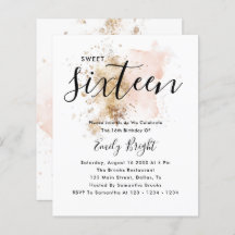 Budget Modern Stijlvol Roze Gold Sweet 16 Invite