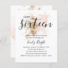 Budget Modern Stijlvol Roze Gold Sweet 16 Invite