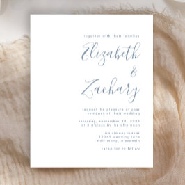 Budget Modern Stusty Blue Script Wedding Invitatio