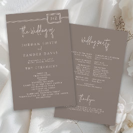 Budget Modern Taupe Monogram Trouwprogramma Flyer