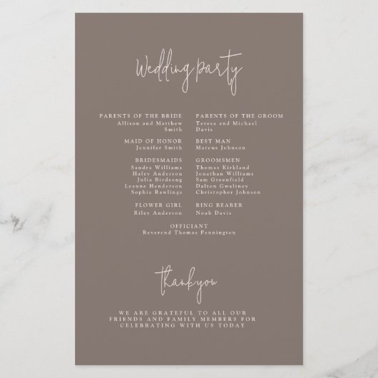 Budget Modern Taupe Monogram Trouwprogramma Flyer (Achterkant)
