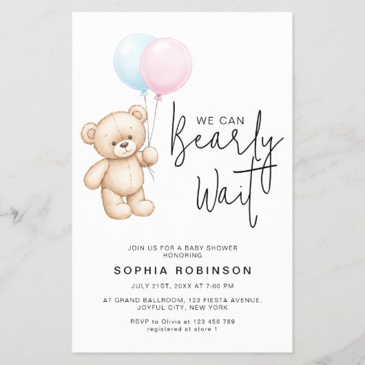 Budget Modern Teddy Bear Baby shower Uitnodiging Flyer (Voorkant)