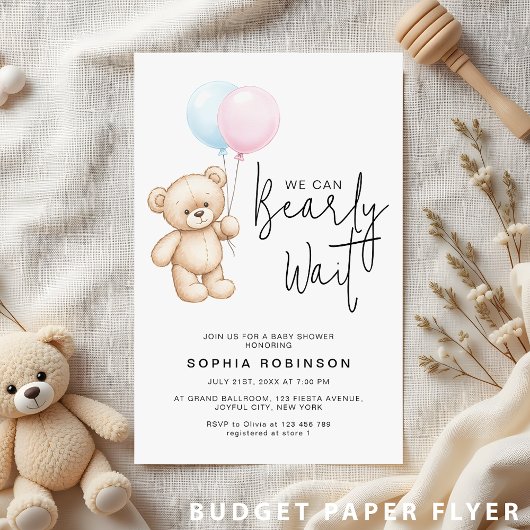 Budget Modern Teddy Bear Baby shower Uitnodiging Flyer