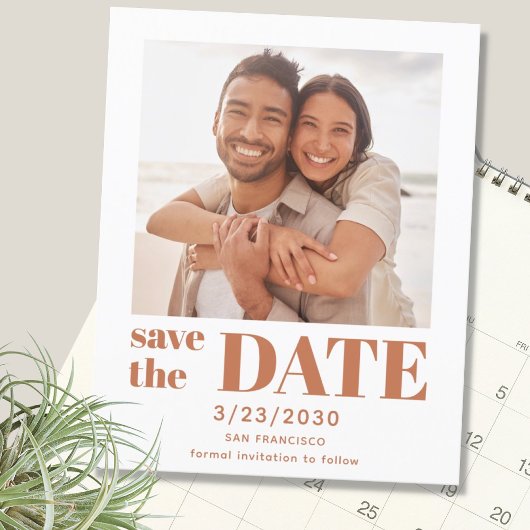 Budget Modern Terracotta Photo Save the Date Card