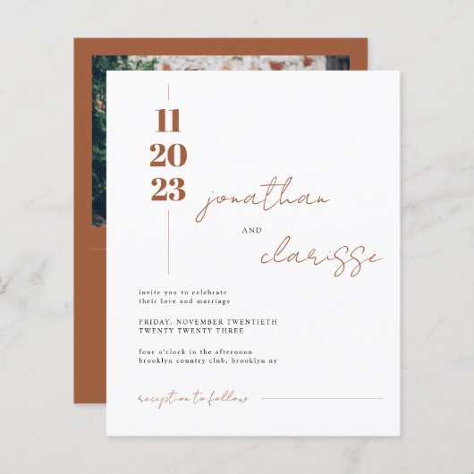 BUDGET Modern Terracotta Photo Wedding Invitation (Voorkant / Achterkant)